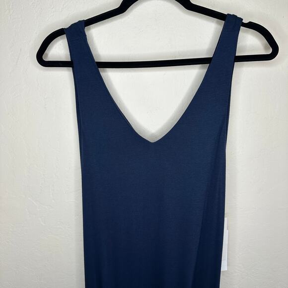 NWT Three Dots Luxe Tie Back Side Slit Night Iris Navy Ci Midi Dress Large - Picture 3 of 16